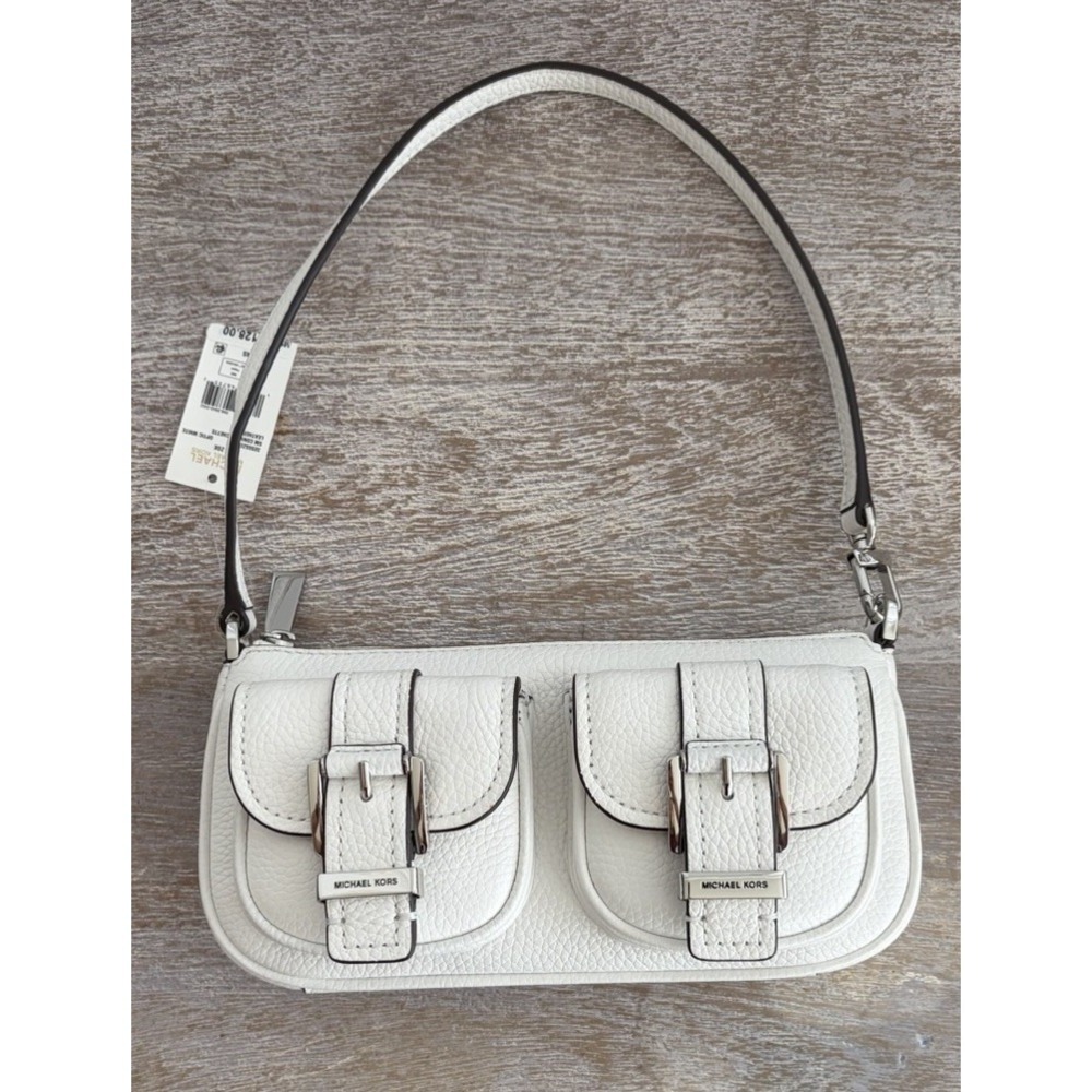 NEW Michael Kors Zoe Small Convertible Pouchette White Pebbled Leather Purse Bag - Picture 11 of 16